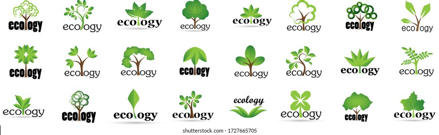 Collection Of Eco And Organic Logo Set - Isolated On White Background - Vector. Eco And Organic Logo Useful For Leaf Icon, Ecology Logo, Eco Symbol And Template Design. Ecology Tree Icons