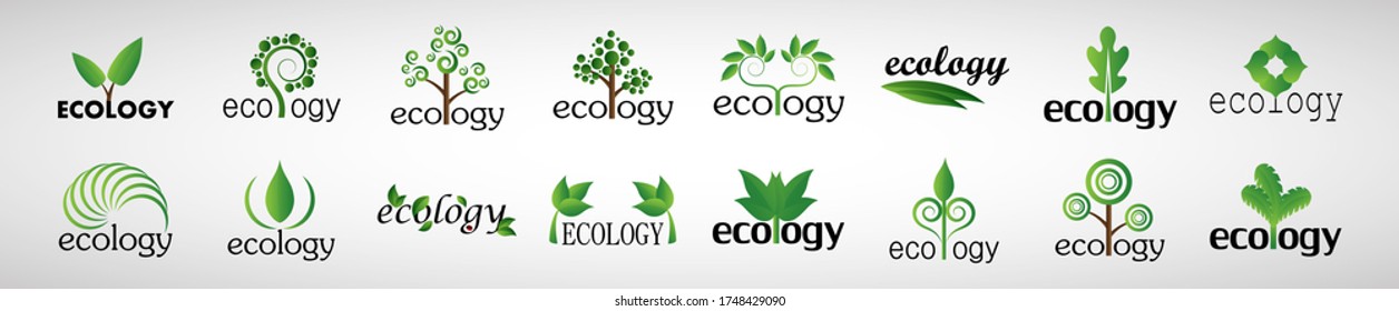 Colección De Logotipo Eco Tree Y Organic Set - Aislado En Fondo Blanco - Vector. Logotipo Ecológico Y Orgánico Útil Para Icono De Árbol, Logotipo Ecológico, Símbolo Ecológico Y Diseño De Plantilla. Iconos de árbol ecológico