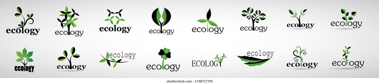 Colección De Logotipo Eco Tree Y Organic Set - Aislado En Fondo Blanco - Vector. Logotipo Ecológico Y Orgánico Útil Para Icono De Árbol, Logotipo Ecológico, Símbolo Ecológico Y Diseño De Plantilla. Iconos de árbol ecológico