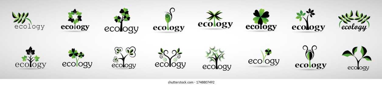 Colección De Logotipo Eco Tree Y Organic Set - Aislado En Fondo Blanco - Vector. Logotipo Ecológico Y Orgánico Útil Para Icono De Árbol, Logotipo Ecológico, Símbolo Ecológico Y Diseño De Plantilla. Iconos de árbol ecológico