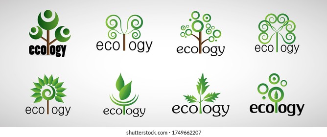 Collection Of Eco Tree And Organic Logo Set - Isolated On White Background - Vector. Eco And Organic Logo Useful For Tree Icon, Ecology Logo, Eco Symbol And Template Design. Ecology Tree Icons