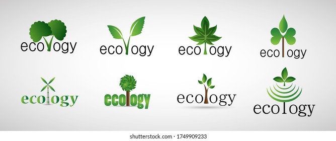 Collection Of Eco Tree And Organic Logo Set - Isolated On White Background - Vector. Eco And Organic Logo Useful For Tree Icon, Ecology Logo, Eco Symbol And Template Design. Ecology Tree Icons
