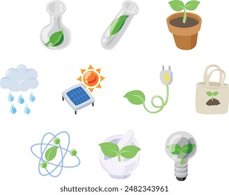 A collection of eco-friendly icons focusing on environmental protection and recycling and renewable energy to nature conservation.