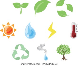 A collection of eco-friendly icons focusing on environmental protection and recycling and renewable energy to nature conservation.