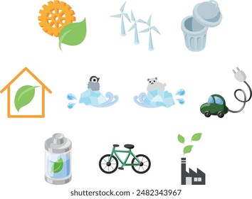 A collection of eco-friendly icons focusing on environmental protection and recycling and renewable energy to nature conservation.