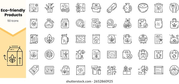 A collection of eco-friendly product icons, showcasing sustainable practices. The icons feature plants, recycling symbols, and natural materials, emphasizing environmental awareness.
