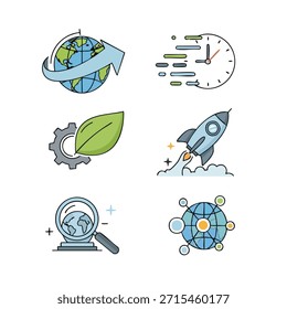 Collection of eco-friendly tech and space icons