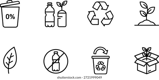 A collection of eco-friendly vector silhouettes for design, including recycling symbols and sustainable living icons.