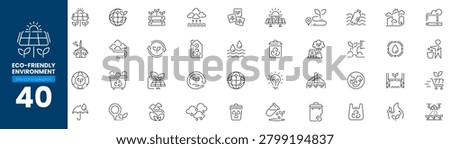 Collection of ecological icons featuring renewable energy recycling nature protection and green earth.
