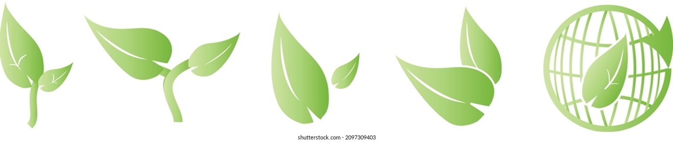 Collection of ecological icons with green leaves
