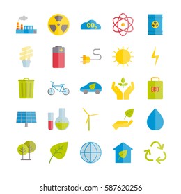 Collection of ecology and environment protection vector flat icons for web, mobile apps design