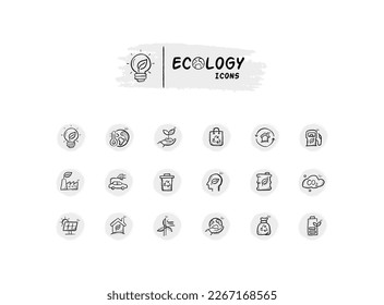 Collection of ecology and green energy vector icons. Ecology icon set.  hand-drawn custom icons.