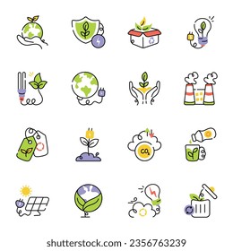 Collection of Ecology Hand Drawn Icons 

