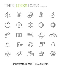 Collection of ecology related line icons. Editable stroke