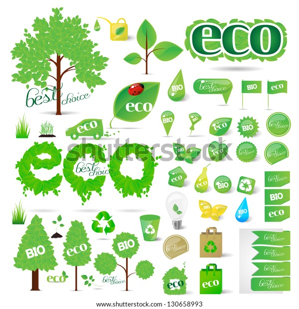 Collection Of Ecology Symbols - Abstract - Isolated\
On White Background. Vector illustration, Graphic Design Editable\
For Your Design. Eco\
Logo