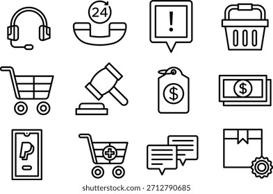 Colección de iconos de comercio electrónico aislados sobre un fondo transparente