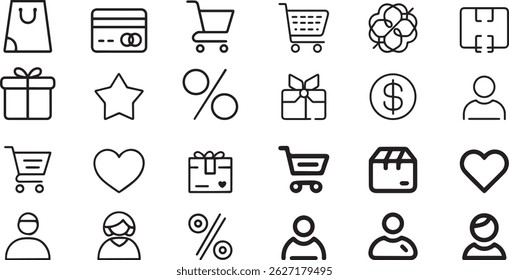 Collection of E-commerce and Shopping Icons in a Flat Style