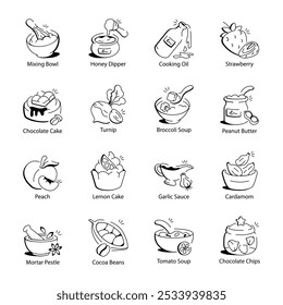Collection of Edibles Doodle Style Icons 

