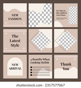 Collection of Editable Design Social Media Post Templates in Minimalist Style. Suitable for Posting Fashion Products.