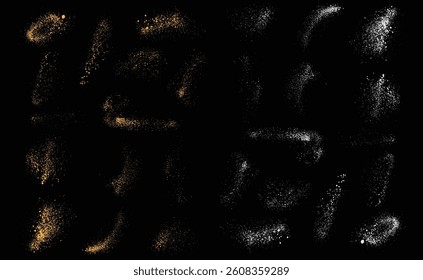 Collection of editable gold glitter decorations. Vector glitter gold light effect luxury stardust background bundle