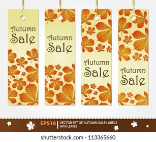 Collection of editable hanging labels with autumn leaves