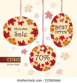 Collection of editable hanging labels with autumn leaves