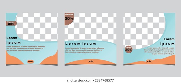Collection of editable minimal square banner templates. Light blue and orange gradient background color with abstract line shapes. Suitable for social media posts and web internet advertising.