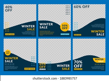 Una colección de plantillas editables de publicaciones en medios sociales para tiendas online edición de venta de invierno, muy buena para promocionar una marca o producto. Bandera de vectores