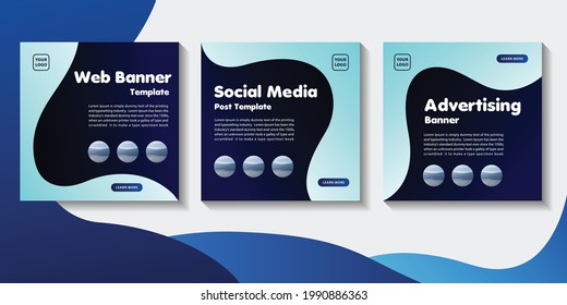 Sammlung bearbeitbarer Social Media-Post-Vorlage. Moderne quadratische Banner mit blauem Wellendesign. Für Webbanner und Internetwerbung. bunter Vektorgrafik mit Foto und Text