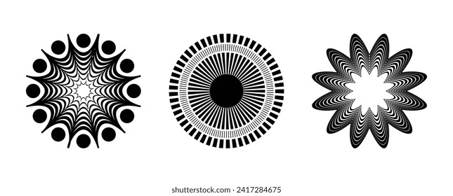A collection of editable spiral dynamic lines. Abstract geometric circular shapes creating round patterns for frame, logo, tattoo, web pages, prints, posters, template.