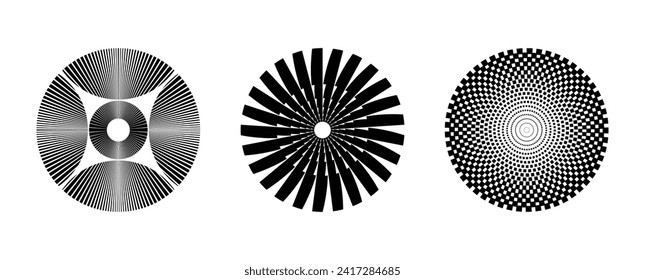 Colección de líneas dinámicas de espiral modificables. Resumen de formas circulares geométricas que crean patrones redondos para marco, logotipo, tatuajes, páginas web, impresiones, carteles, plantilla.