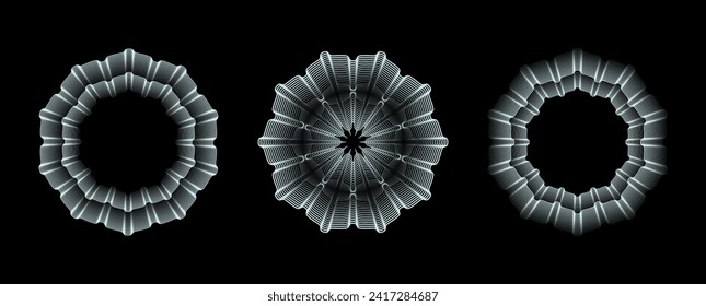 A collection of editable spiral dynamic lines. Abstract geometric circular shapes creating round patterns for frame, logo, tattoo, web pages, prints, posters, template.
