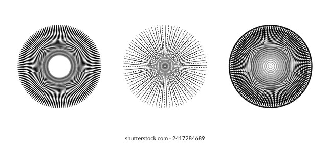 A collection of editable spiral dynamic lines. Abstract geometric circular shapes creating round patterns for frame, logo, tattoo, web pages, prints, posters, template.