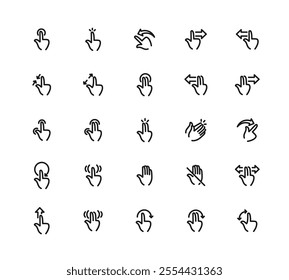 A Collection Of Editable Stroke Icons Of Hands And Fingers. The Icons Are Arranged In Rows And Columns, With Some Overlapping Each Other. The Icons Represent Various Gestures And Actions