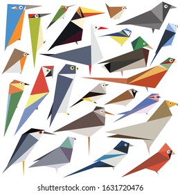 Collection of editable vector bird designs made from simple shapes