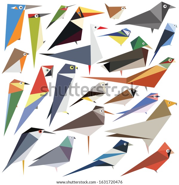 Collection of editable vector bird designs made\
from simple shapes