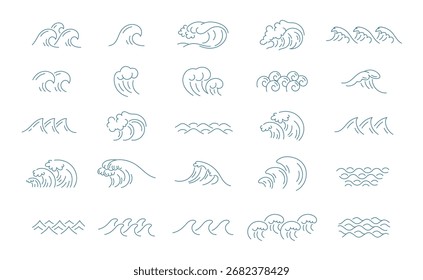 Coleção de ícones de onda vetorial editáveis em vários estilos e formas para projetos de design e ilustrações