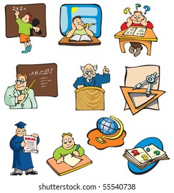 Collection of education cartoons, students, teachers and objects, vector illustration