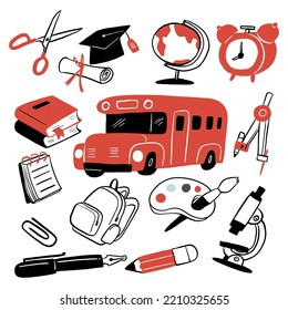 The collection of education icon, Back to school concept. Hand drawing vector illustration doodle style.