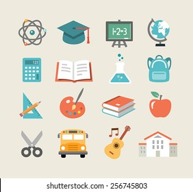 Collection of education icons in flat design style