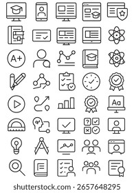 Una Colección de íconos de Educación y aprendizaje para plataformas digitales y recursos educativos con símbolos de logro
