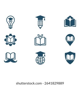 Collection of education and learning icons isolated on white background