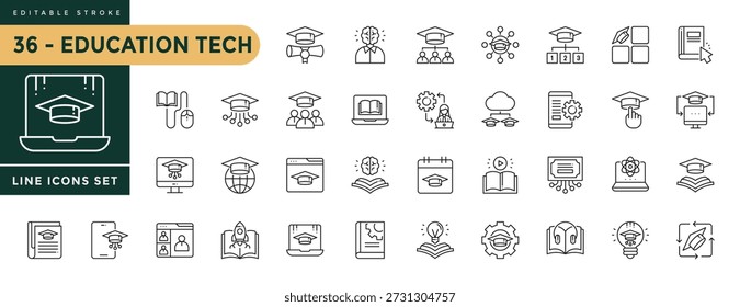 A collection of Education technology icons set with editable stroke. Thin linear vector illustration.