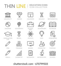 Collection of education thin line icons