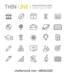 Collection of education thin line icons