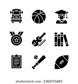 Collection of education web icons. school bus, ball, charter, etc. Learning icons for web and mobile apps. Vector illustration. Editable.