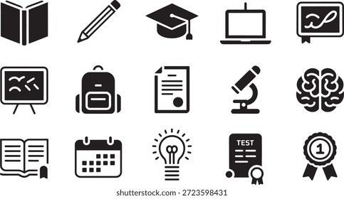 Colección de íconos educativos que simbolizan el aprendizaje y el éxito académico con varios Elementos en Pageर्ने앙.