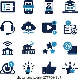Collection of educational technology and online learning icons with modern flat design style