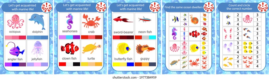Collection of educational vector templates for children 3-4 years old