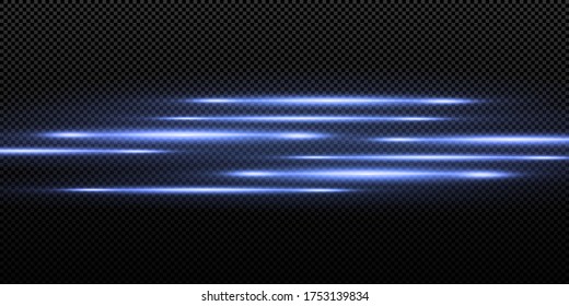 Collection effect light blue line png. Neon horizontal light line. Laser beams, horizontal blue light rays.Beautiful neon light flares. PNG.